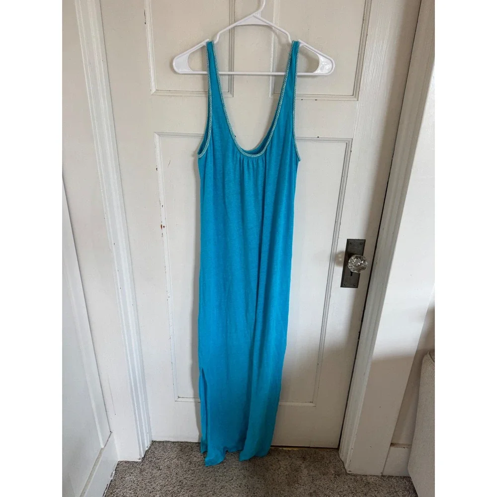 Calypso St. Barth teal blue linen maxi dress size small‎